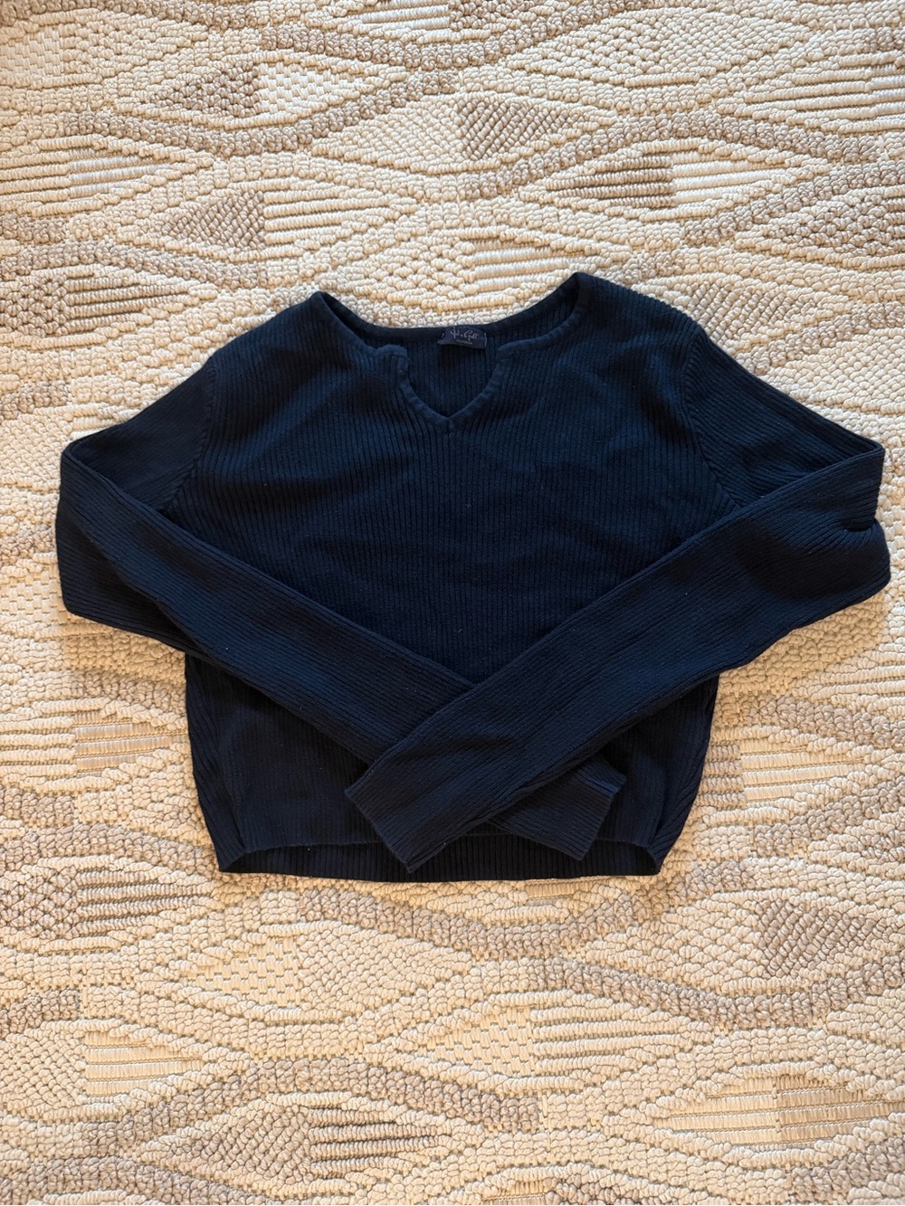 Brandy Melville Navy Ribbed V-Neck Sweater